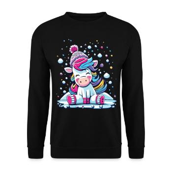 Licorne enchantée enneigée - Neige brillante festive - Sweat-shirt Unisexe - noir - Devant - Alina (178cm) & Michal (187cm)