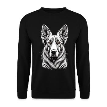 Monochromer Charme - Schäferhund im Rampenlicht - Unisex Pullover - Schwarz - Vorne - Alina (178cm) & Michal (187cm)