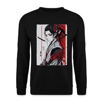 Japanischer Anime-Tintenstift-Kunststil - Unisex Pullover - Schwarz - Vorne - Alina (178cm) & Michal (187cm)