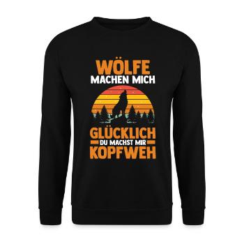 Tier Waldtier Wolf - Unisex Pullover - Schwarz - Vorne - Alina (178cm) & Michal (187cm)