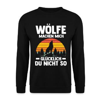 Tier Waldtier Wolf - Unisex Pullover - Schwarz - Vorne - Alina (178cm) & Michal (187cm)