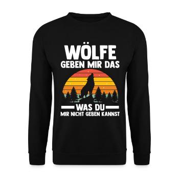 Tier Waldtier Wolf - Unisex Pullover - Schwarz - Vorne - Alina (178cm) & Michal (187cm)