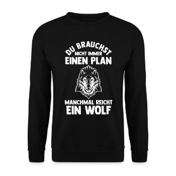 Tier Waldtier Wolf - Unisex Pullover - Schwarz - Vorne - Alina (178cm) & Michal (187cm)