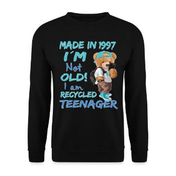 1997 Geburtstag Teddy funny old Teenager - Unisex Pullover - Schwarz - Vorne - Alina (178cm) & Michal (187cm)