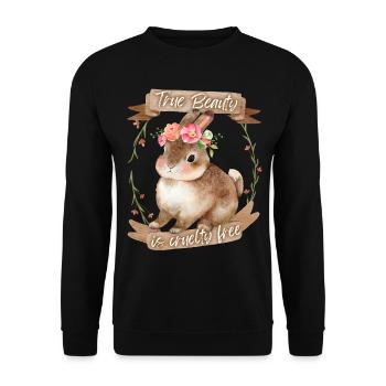 Kleiner Hase, Häschen, Tierschutz, Vegan, Spruch - Unisex Pullover - Schwarz - Vorne - Alina (178cm) & Michal (187cm)