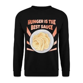 Nudeln, Spaghetti, Pasta lustiger Spruch - Unisex Pullover - Schwarz - Vorne - Alina (178cm) & Michal (187cm)