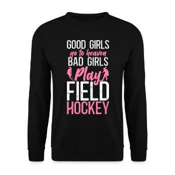 Les bonnes filles de hockey sur gazon vont à - Sweat-shirt Unisexe - noir - Devant - Alina (178cm) & Michal (187cm)