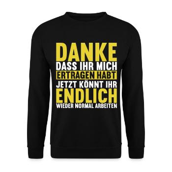 Abschiedsgeschenk Kollege Jobwechsel - Unisex Pullover - Schwarz - Vorne - Alina (178cm) & Michal (187cm)