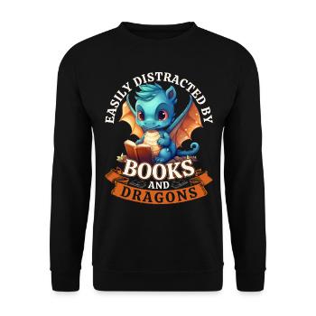 Facilement distrait par les livres et les dragons : Dragons - Sweat-shirt Unisexe - noir - Devant - Alina (178cm) & Michal (187cm)