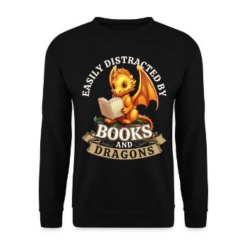 Easily Distracted By Books And Dragons: Drachen - Unisex Pullover - Schwarz - Vorne - Alina (178cm) & Michal (187cm)