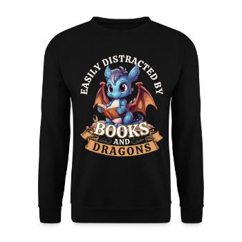Easily Distracted By Books And Dragons: Dragons - Unisex Sweatshirt - black - Front - Alina (178cm) & Michal (187cm)