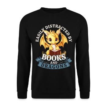 Facilement distrait par les livres et les dragons : Dragons - Sweat-shirt Unisexe - noir - Devant - Alina (178cm) & Michal (187cm)