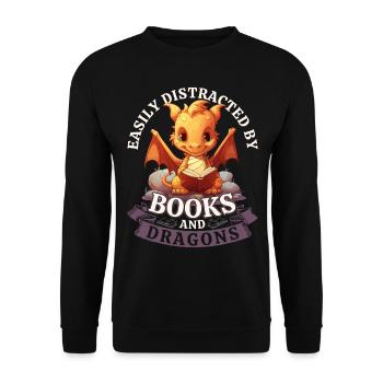Easily Distracted By Books And Dragons: Dragons - Unisex Sweatshirt - black - Front - Alina (178cm) & Michal (187cm)