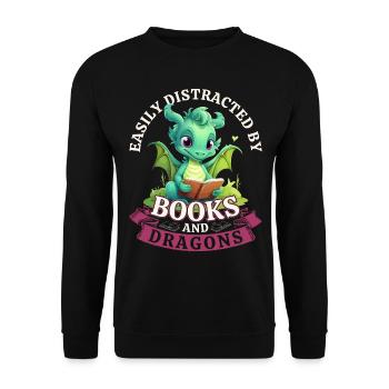 Facilement distrait par les livres et les dragons : Dragons - Sweat-shirt Unisexe - noir - Devant - Alina (178cm) & Michal (187cm)