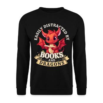 Easily Distracted By Books And Dragons: Drachen - Unisex Pullover - Schwarz - Vorne - Alina (178cm) & Michal (187cm)