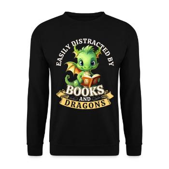 Facilement distrait par les livres et les dragons : Dragons - Sweat-shirt Unisexe - noir - Devant - Alina (178cm) & Michal (187cm)