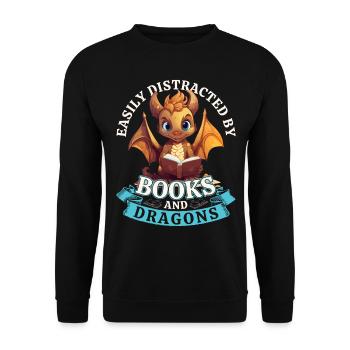 Facilement distrait par les livres et les dragons : Dragons - Sweat-shirt Unisexe - noir - Devant - Alina (178cm) & Michal (187cm)