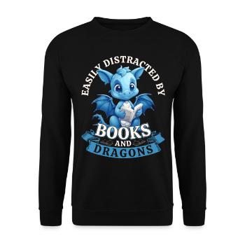 Easily Distracted By Books And Dragons: Drachen - Unisex Pullover - Schwarz - Vorne - Alina (178cm) & Michal (187cm)