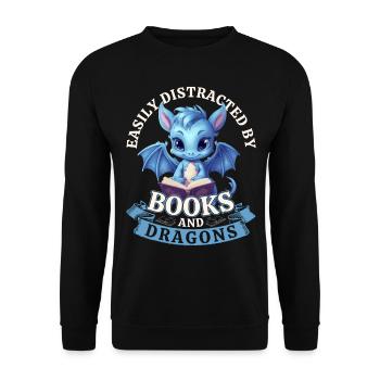 Easily Distracted By Books And Dragons: Drachen - Unisex Pullover - Schwarz - Vorne - Alina (178cm) & Michal (187cm)