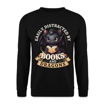 Facilement distrait par les livres et les dragons : Dragons - Sweat-shirt Unisexe - noir - Devant - Alina (178cm) & Michal (187cm)