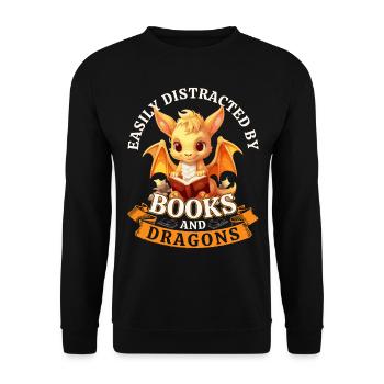 Facilement distrait par les livres et les dragons : Dragons - Sweat-shirt Unisexe - noir - Devant - Alina (178cm) & Michal (187cm)