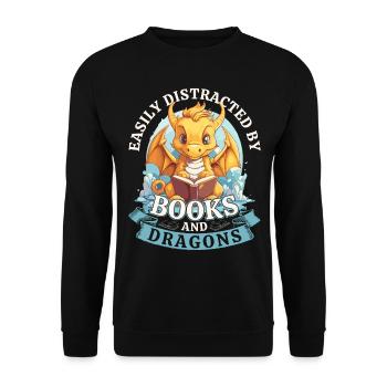 Facilement distrait par les livres et les dragons : Dragons - Sweat-shirt Unisexe - noir - Devant - Alina (178cm) & Michal (187cm)