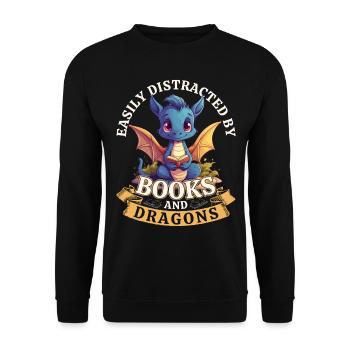 Easily Distracted By Books And Dragons: Drachen - Unisex Pullover - Schwarz - Vorne - Alina (178cm) & Michal (187cm)