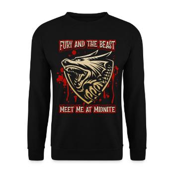 Werwolf und Blutspritzer, Spruch, Zombie-Monster - Unisex Pullover - Schwarz - Vorne - Alina (178cm) & Michal (187cm)