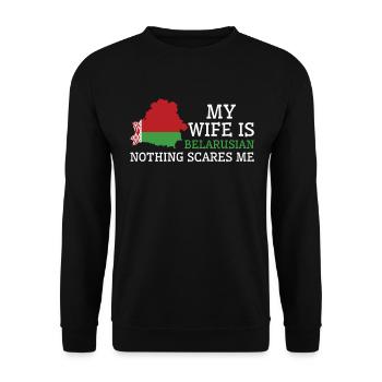 Nothing Scares Me My Wife Is Belarusian Husband - Unisex Sweatshirt - black - Front - Alina (178cm) & Michal (187cm)