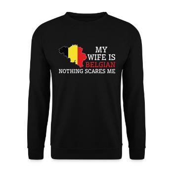 Nothing Scares Me My Wife Is Belgian Husband - Unisex Sweatshirt - black - Front - Alina (178cm) & Michal (187cm)