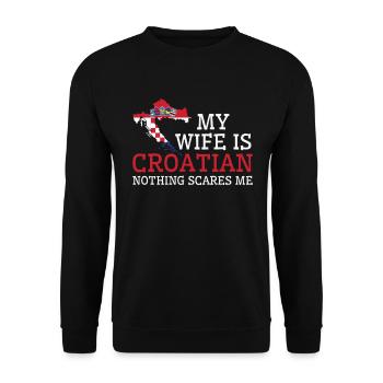 Nothing Scares Me My Wife Is Croatian Husband - Unisex Sweatshirt - black - Front - Alina (178cm) & Michal (187cm)