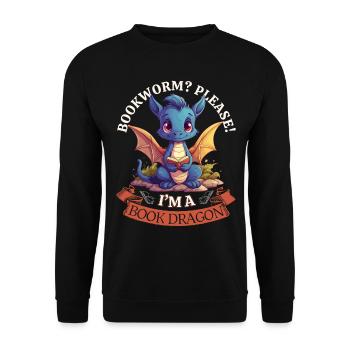 Bücherwurm: "Bookworm? Please! I'm A Book Dragon" - Unisex Pullover - Schwarz - Vorne - Alina (178cm) & Michal (187cm)