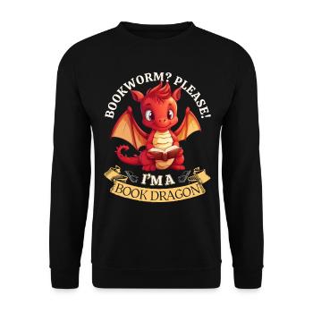 Bücherwurm: "Bookworm? Please! I'm A Book Dragon" - Unisex Pullover - Schwarz - Vorne - Alina (178cm) & Michal (187cm)