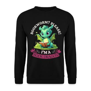Bücherwurm: "Bookworm? Please! I'm A Book Dragon" - Unisex Pullover - Schwarz - Vorne - Alina (178cm) & Michal (187cm)
