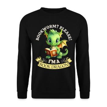 Bücherwurm: "Bookworm? Please! I'm A Book Dragon" - Unisex Pullover - Schwarz - Vorne - Alina (178cm) & Michal (187cm)