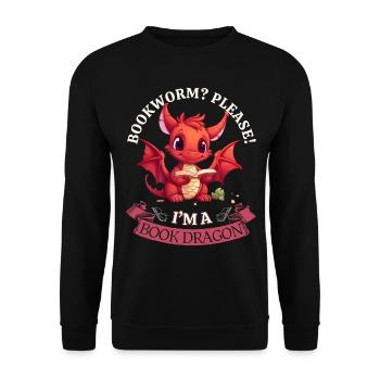 Bücherwurm: "Bookworm? Please! I'm A Book Dragon" - Unisex Pullover - Schwarz - Vorne - Alina (178cm) & Michal (187cm)