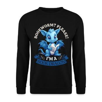 Bücherwurm: "Bookworm? Please! I'm A Book Dragon" - Unisex Pullover - Schwarz - Vorne - Alina (178cm) & Michal (187cm)