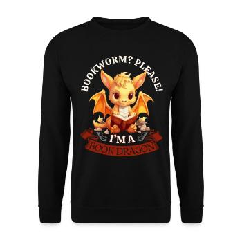 Bücherwurm: "Bookworm? Please! I'm A Book Dragon" - Unisex Pullover - Schwarz - Vorne - Alina (178cm) & Michal (187cm)