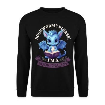 Bücherwurm: "Bookworm? Please! I'm A Book Dragon" - Unisex Pullover - Schwarz - Vorne - Alina (178cm) & Michal (187cm)