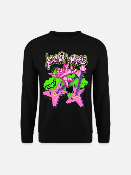 Rock-n-Roll Engel mit E-Gitarre Grunge Stil Spruch - Unisex Pullover - Schwarz