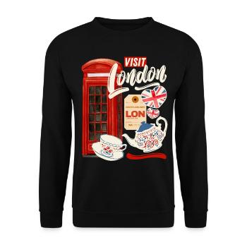 Visit London England, Großbritannien Spruch - Unisex Pullover - Schwarz - Vorne - Alina (178cm) & Michal (187cm)