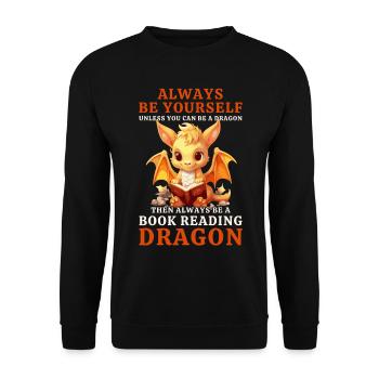 "Always Be Yourself" - Bücher lesen Gelber Drachen - Unisex Pullover - Schwarz - Vorne - Alina (178cm) & Michal (187cm)