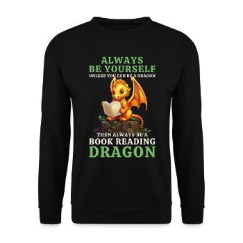 "Always Be Yourself" - Bücher lesen Gelber Drachen - Unisex Pullover - Schwarz - Vorne - Alina (178cm) & Michal (187cm)