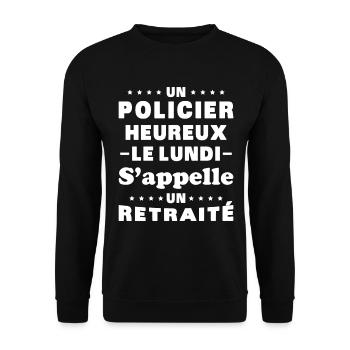 un policier heureux le lundi s'appelle un retraité - Sweat-shirt Unisexe - noir - Devant - Alina (178cm) & Michal (187cm)