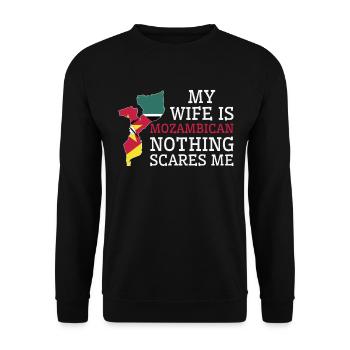 Nothing Scares Me My Wife Is Mozambican Husband - Unisex Sweatshirt - black - Front - Alina (178cm) & Michal (187cm)