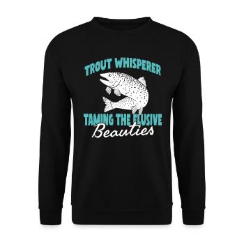 Fishing, Trout, Salmon, Fisherman, Angler, Perch - Unisex Sweatshirt - black - Front - Alina (178cm) & Michal (187cm)