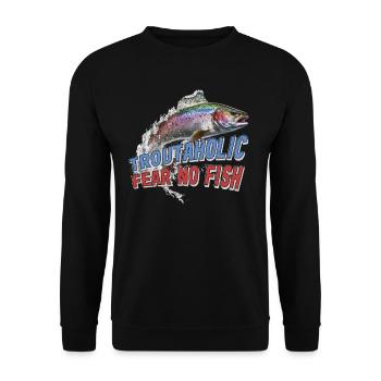 Fishing, Trout, Salmon, Fisherman, Angler, Perch - Unisex Sweatshirt - black - Front - Alina (178cm) & Michal (187cm)