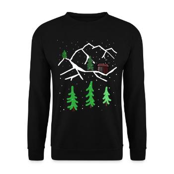 Winter Gebirge Hütte Einsamkeit Christmas Schnee - Unisex Pullover - Schwarz - Vorne - Alina (178cm) & Michal (187cm)