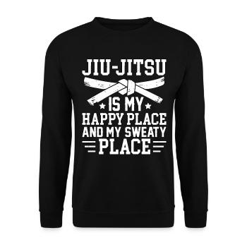 Jiu-Jitsu is my Happy Place and my sweaty place - Unisex Pullover - Schwarz - Vorne - Alina (178cm) & Michal (187cm)