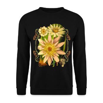 Vintage botanische Seerose, Lotusblüte - Unisex Pullover - Schwarz - Vorne - Alina (178cm) & Michal (187cm)
